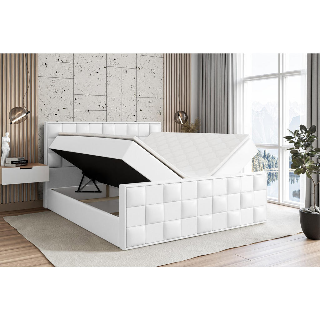 Thumbnail - Altdecor Boxbett, Weiß Hochglanz, Holzwerkstoff, Höhe ca. 21 cm, 200x200 cm, Schlafzimmer, Betten, Boxspringbetten