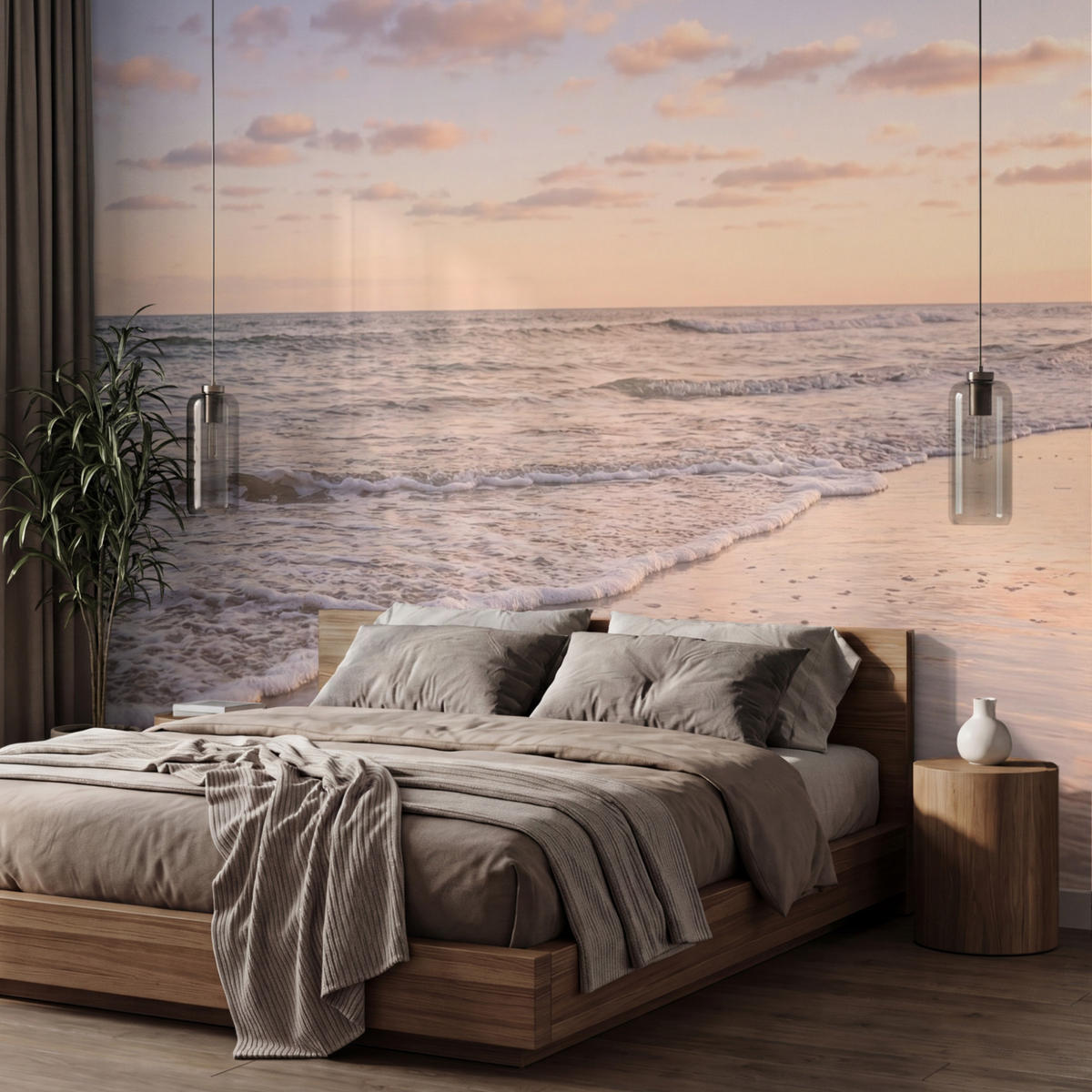 TAPETE - Strand - Brandung - Wolken - 450x300 cm - Hellrosa, Papier (450/300cm) - OnlyWow