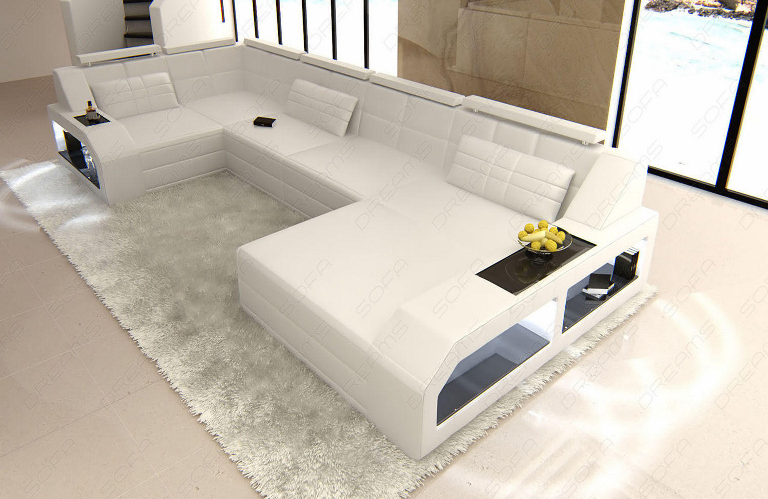 WOHNLANDSCHAFT Arezzo U - Weiß, Leder (380/86/197cm) - Sofa Dreams