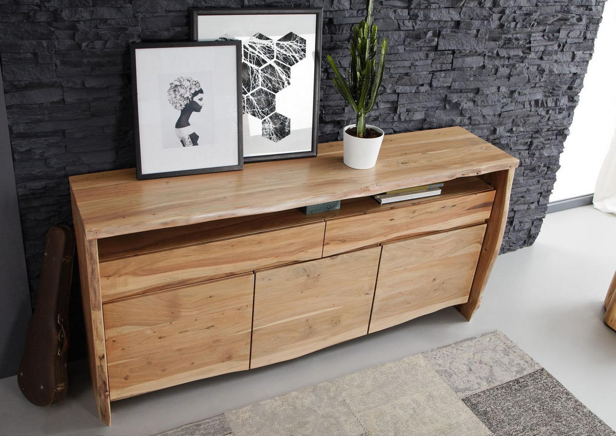 SIDEBOARD Akazie 191x45x96 natur lackiert PURE ACACIA #102 - Naturfarben, Holz (191/96/45cm) - Massivmoebel24