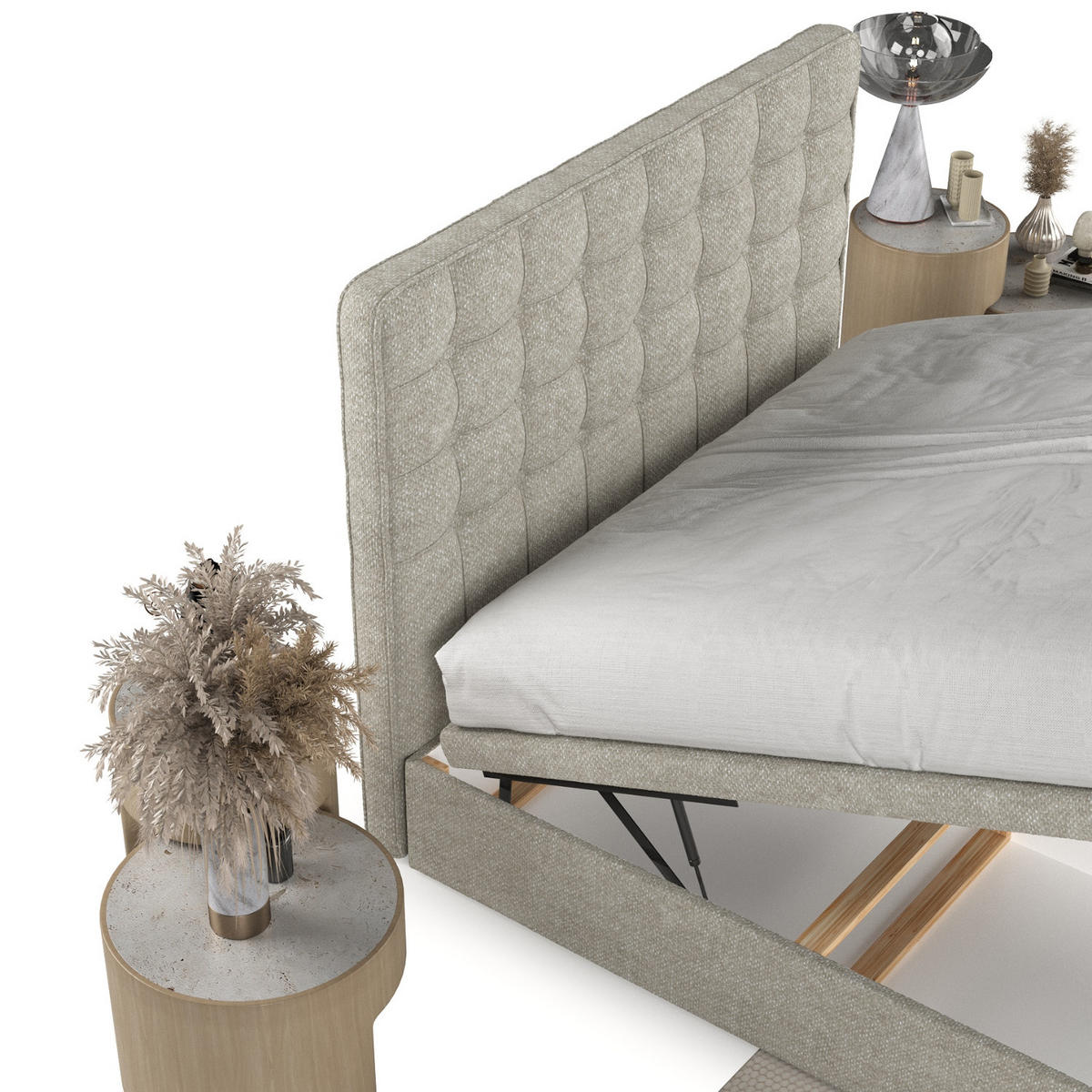 POLSTERBETT Celestia mit Stauraum 200/200 cm Beige im Alta Stoff - Beige/Schwarz, Holz/Holzwerkstoff (200/200cm) - AltaBeds