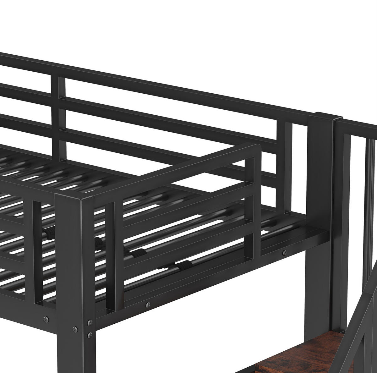 HOCHBETT 90/200 cm schwarz aus Metall und MDF mit LED und Stauraumtreppe - Schwarz, Holzwerkstoff (90/200cm) - OKWISH