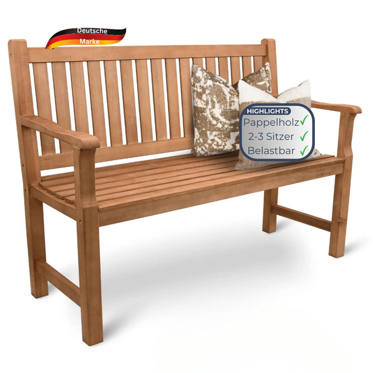 GARTENBANK Holz 2-3 Sitzer EGON Wetterfest 120cm Parkbank - Braun, Holz (120/92/52cm) - DELUKE