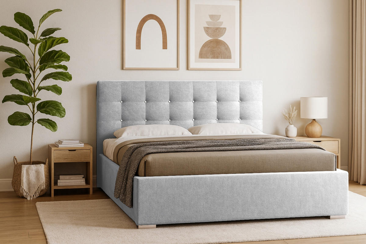 POLSTERBETT RICARDO 200/200 in Velours Hellgrau - Hellgrau, Holz/Holzwerkstoff (200/200cm) - Deine Möbel 24