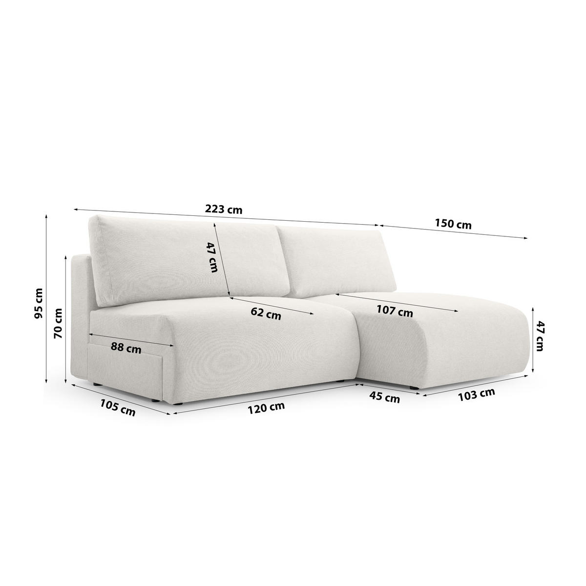 ECKSOFA Ripley mit Schlaffunktion, Wei� - Weiß, Textil (223/150cm) - Fedve