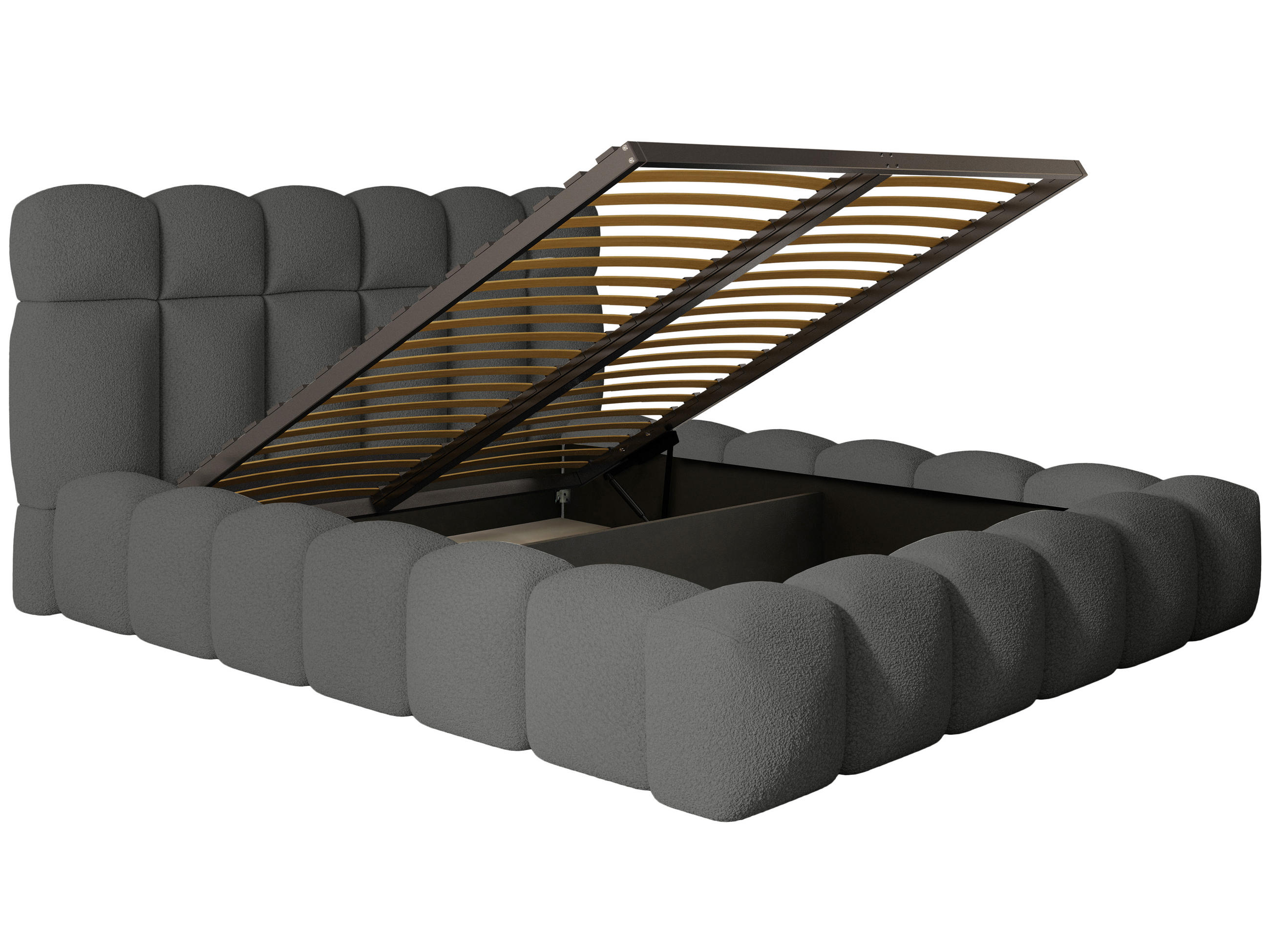 POLSTERBETT Mira XL Anthrazit 140/200 cm Boucle mit Bettkasten - Anthrazit, Textil/Metall (140/200cm) - wonello
