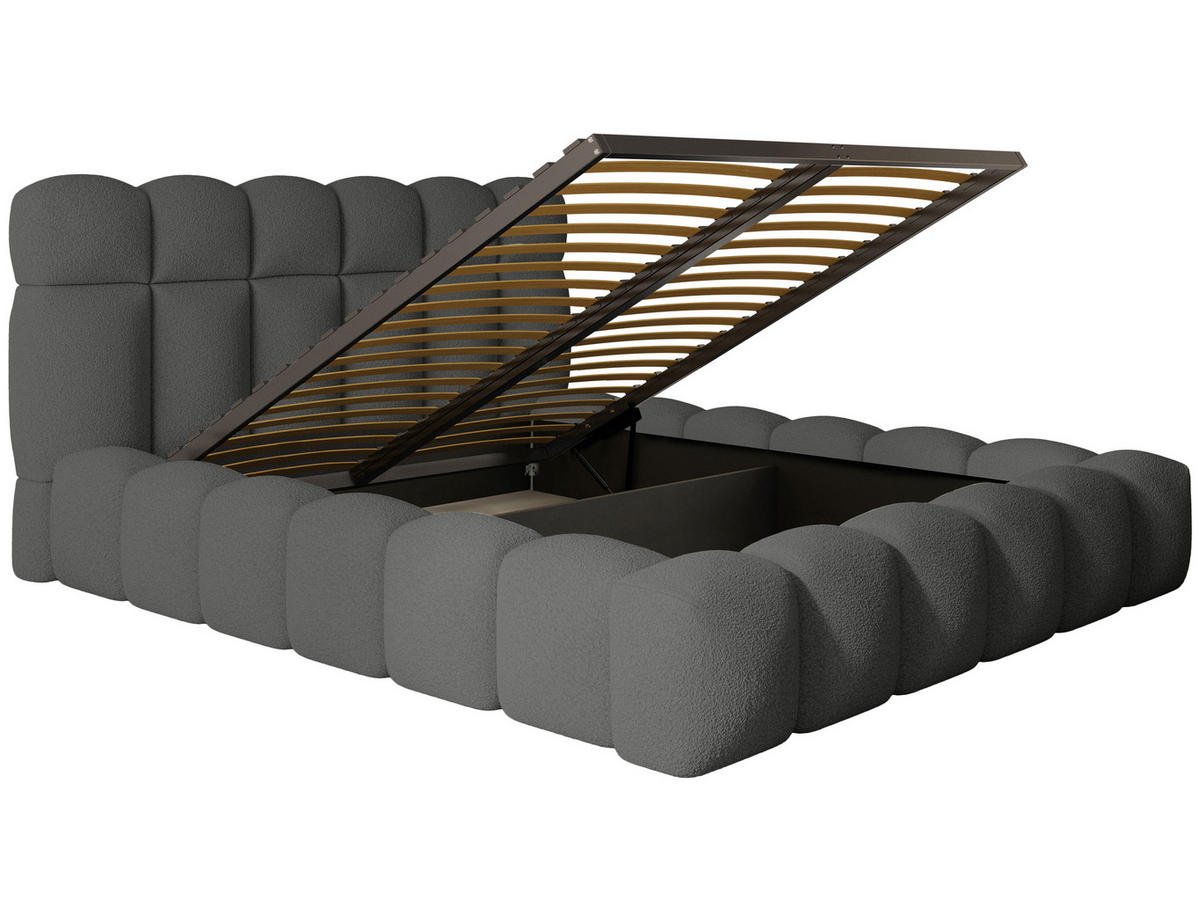 POLSTERBETT Mira XL Anthrazit 140/200 cm Boucle mit Bettkasten - Anthrazit, Textil/Metall (140/200cm) - wonello