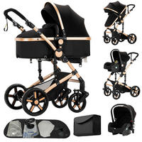 KINDERWAGENSET 3-in-1, B588-Schwarz/Gold - Goldfarben, Metall (80/60cm) - Kaket