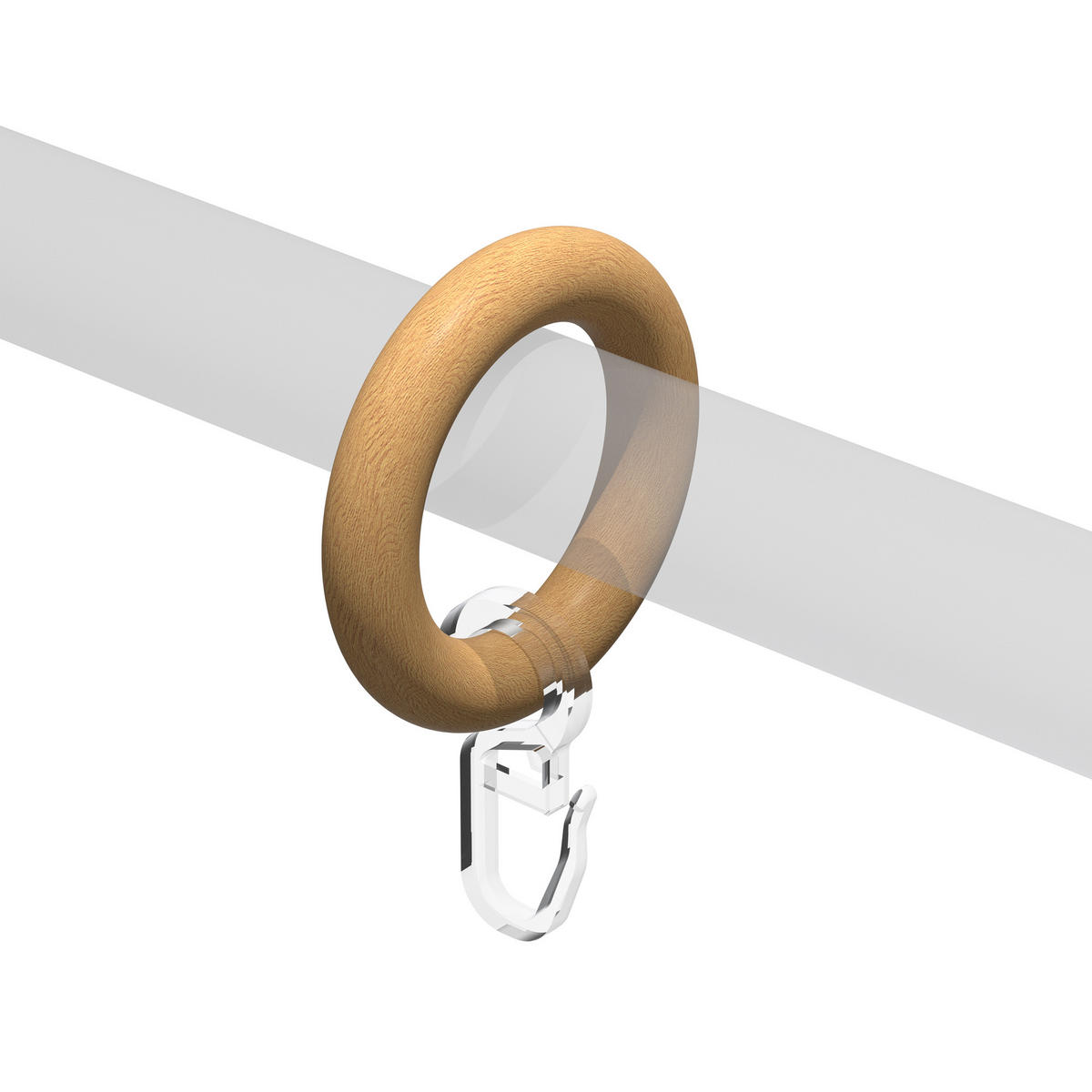 RUNDRINGE MIT FALTENHAKEN FÜR GARDINENSTANGEN 20 mm Ø, Buche, Packung 10 Stück - Buchefarben, Holz (20cm) - INTERDECO