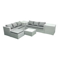 GARTENMÖBEL-SET mit Kissen Polyrattan Hellgrau-Mix 7-Sitzer - Hellgrau/Grau, Glas/Kunststoff - Fimous
