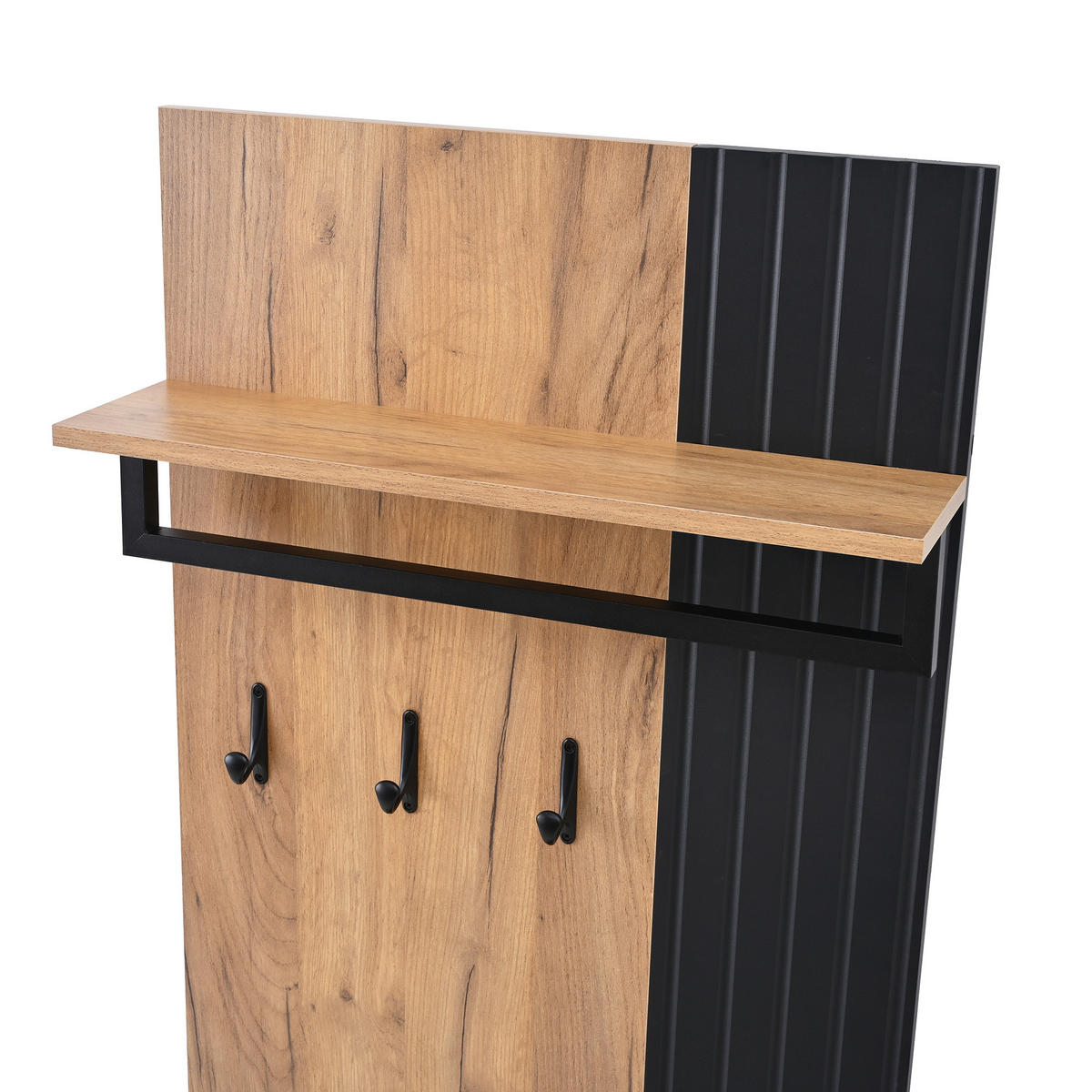 GARDEROBE Schuhschrank 2 Türen mit Haken B70xT36xH146 Schwarz Natur - Multicolor, Holzwerkstoff (36/146/70cm) - FLIEKS