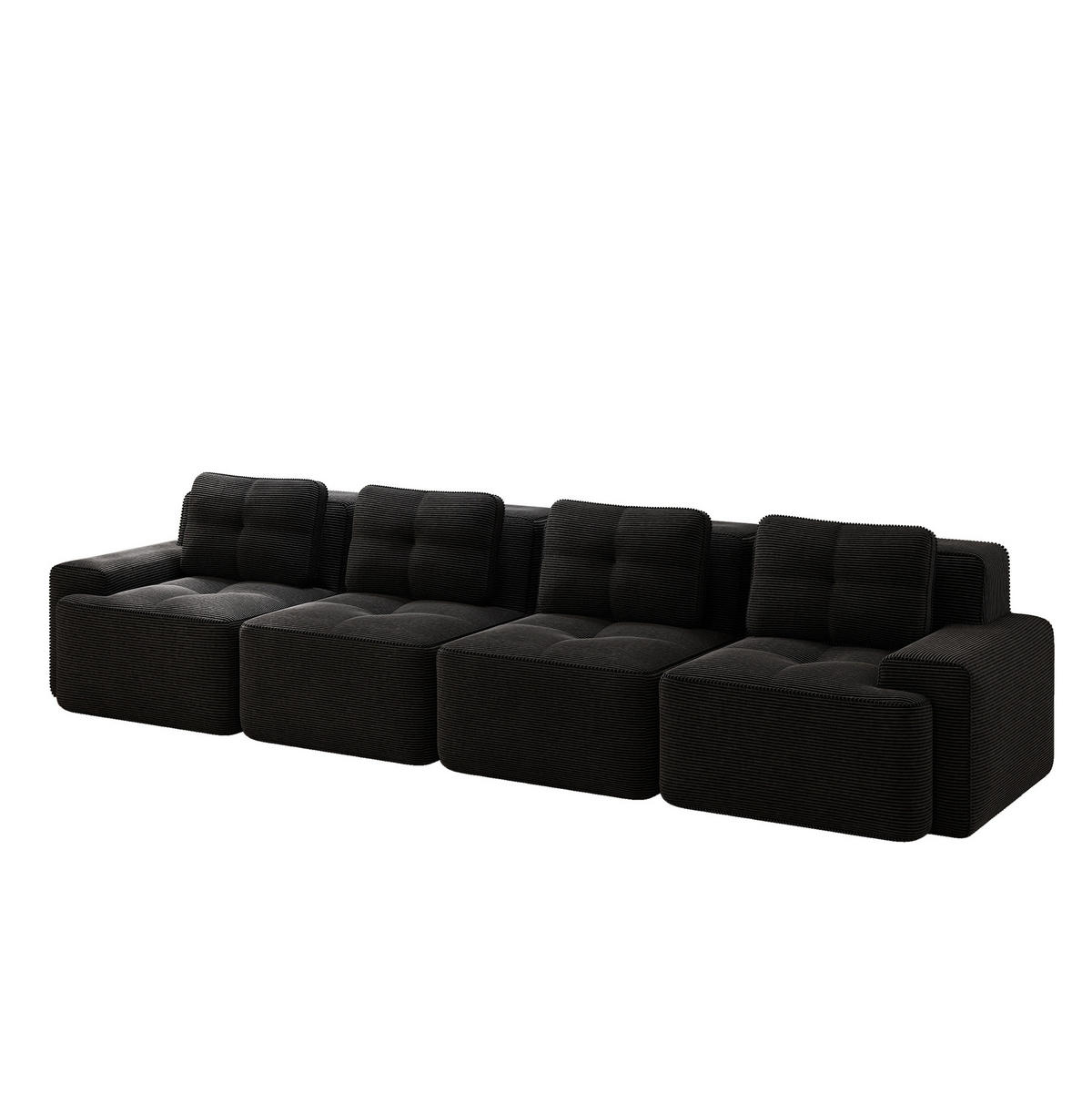 SOFA modular mit Tiefsitz 74 cm Cord Black - Schwarz, Kunststoff (104/69/382cm) - Meubliv