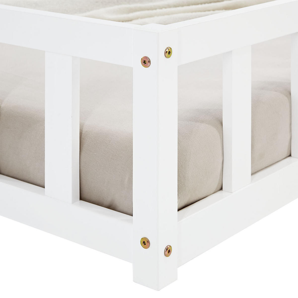 BODENBETT weiß 90x200 cm mit Lattenrost + Matratze - Weiß, Holz (90/200cm) - Homestyle4u
