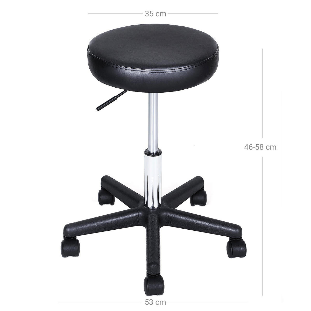 DREHHOCKER SITZ - Schwarz, Leder (35/58/35cm) - Hansiro