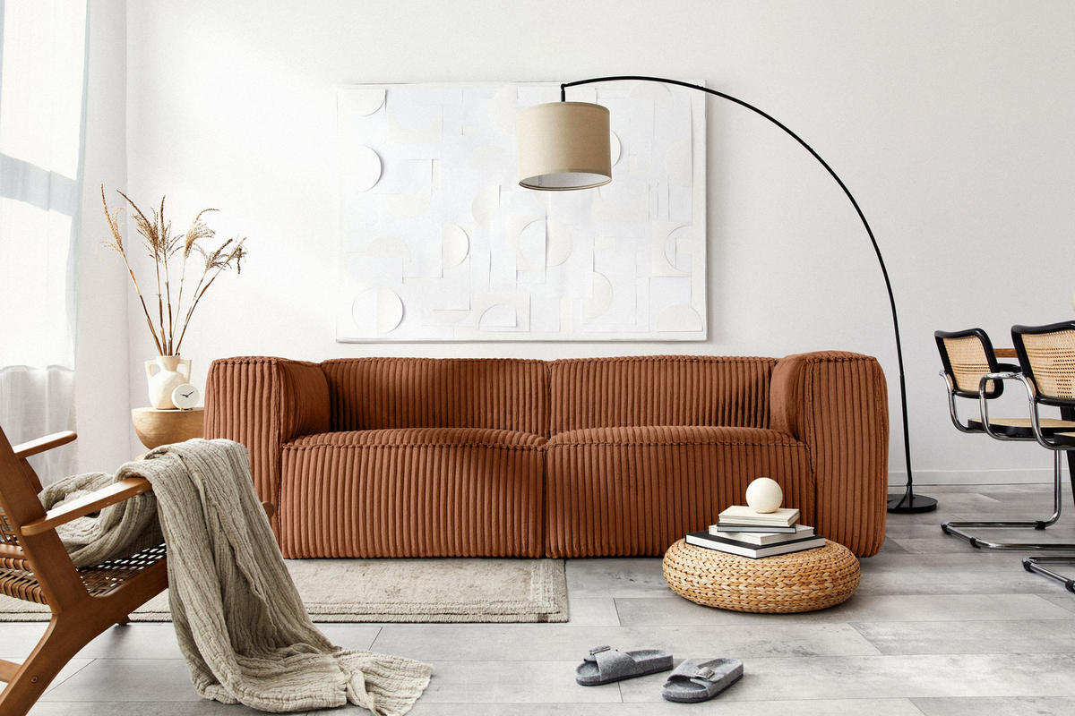 3-SITZER-SOFA FEROX Modern, Cord-Stoff, rot - Rot, Textil (246/73/96cm) - KONSIMO®