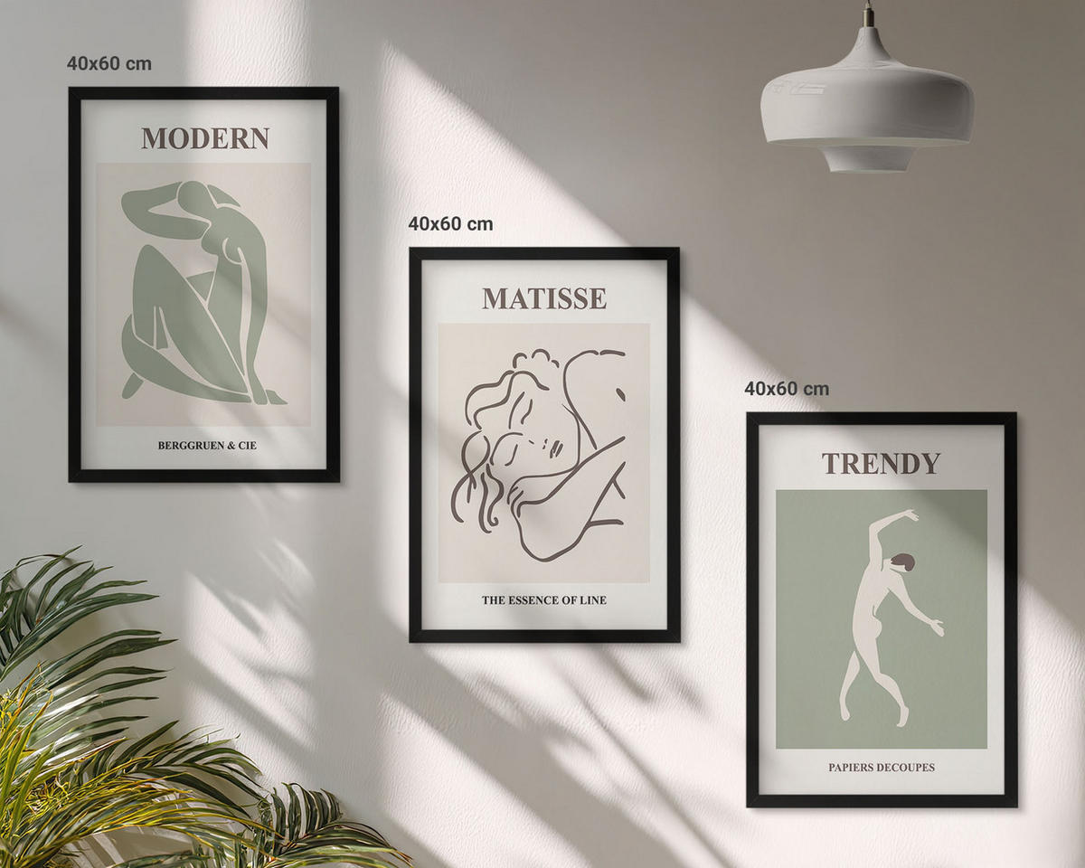 WANDBILDER 3er-Set - 40x60 cm Schwarzer Rahmen - Stilvolle minimalistische Charaktere - Schwarz, Kunststoff (40/60cm) - ArtPrintCave