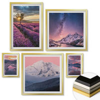 WANDBILDER 5er Set - 50x50 cm & 20x30 cm & 40x60 cm Goldrahmen - Nachtstädte mit Neonlichtern - Goldfarben, Kunststoff (40/60cm) - ArtPrintCave