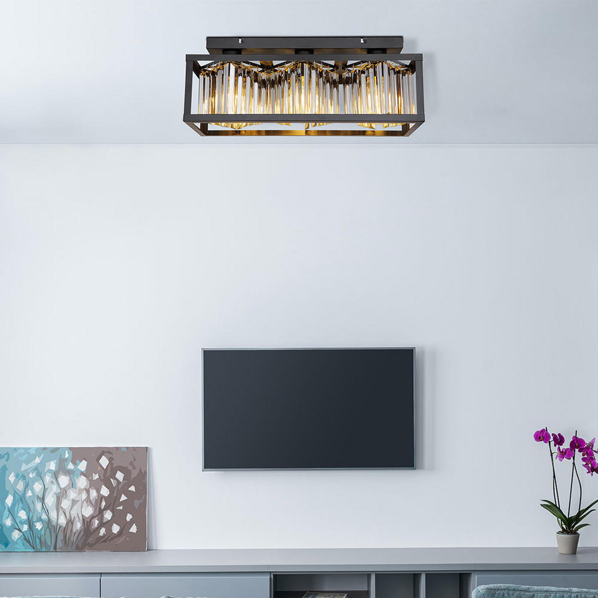 DECKENLEUCHTE MATHILDE Schwarz Glaskristall rauch - Schwarz, Glas (51/17/20.5cm) - Globo Lighting