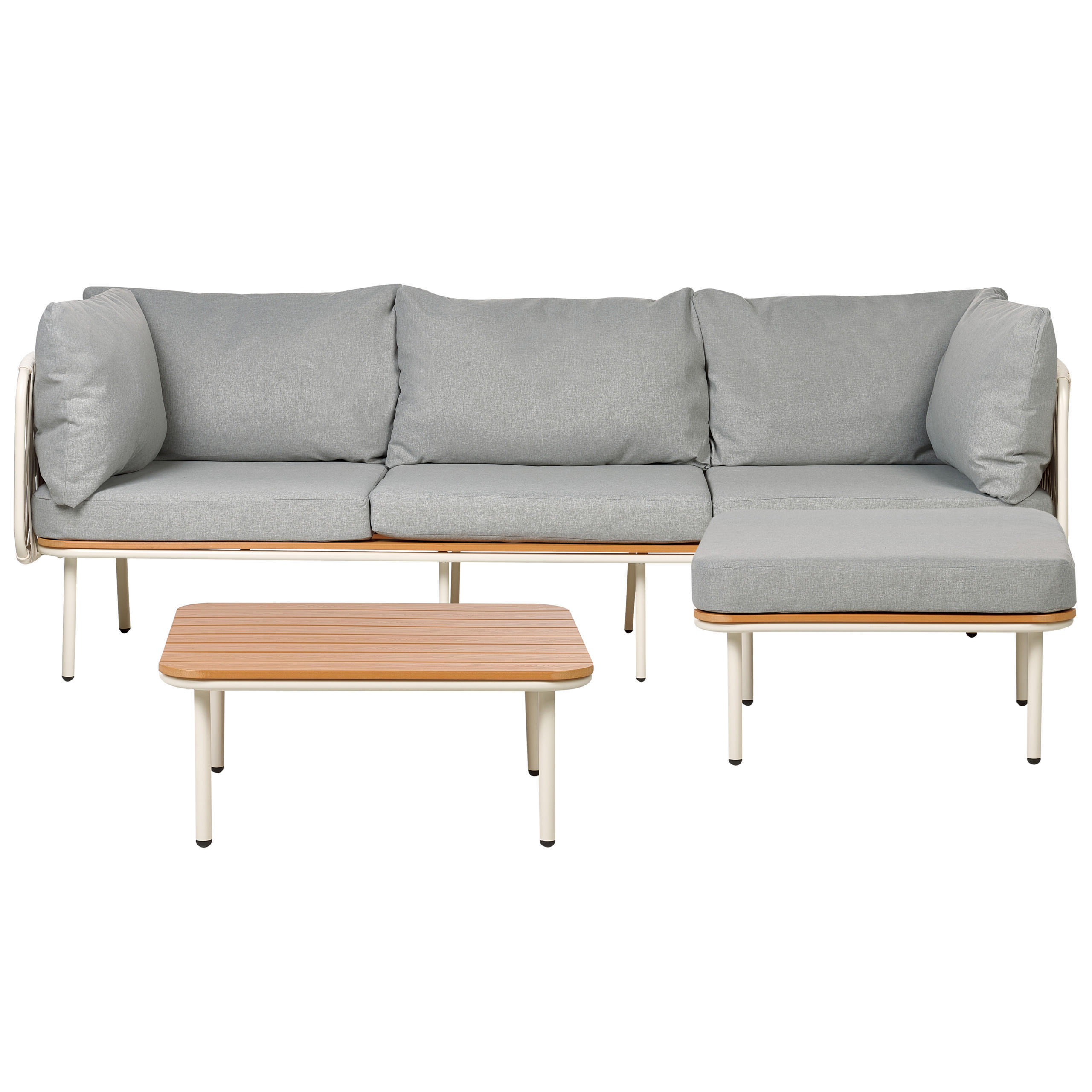 LOUNGE-SET 3-sitzer Aluminium Grau Senise - Hellbraun/Weiß, Metall - Beliani