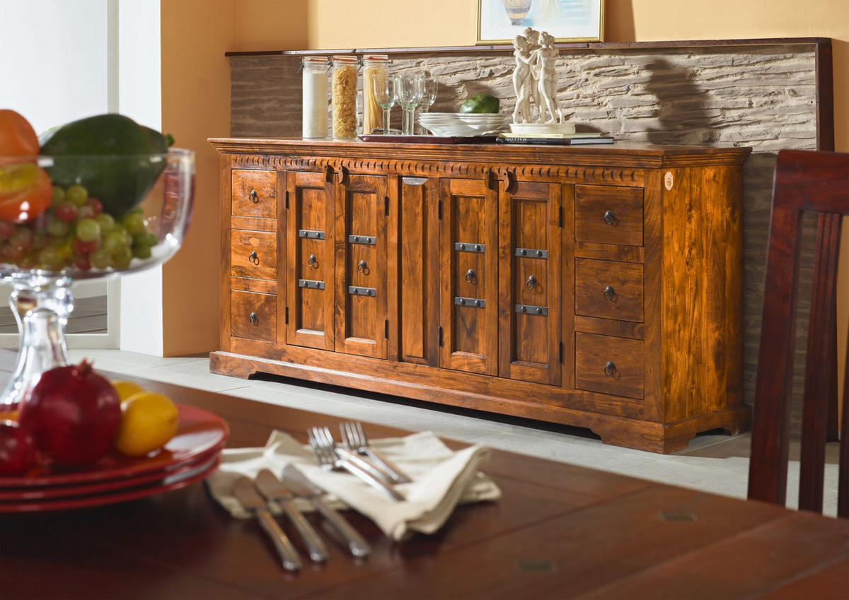 SIDEBOARD Akazie 212x50x93 honig lackiert OXFORD #0414 - Braun, Holz (212/93/50cm) - Massivmoebel24
