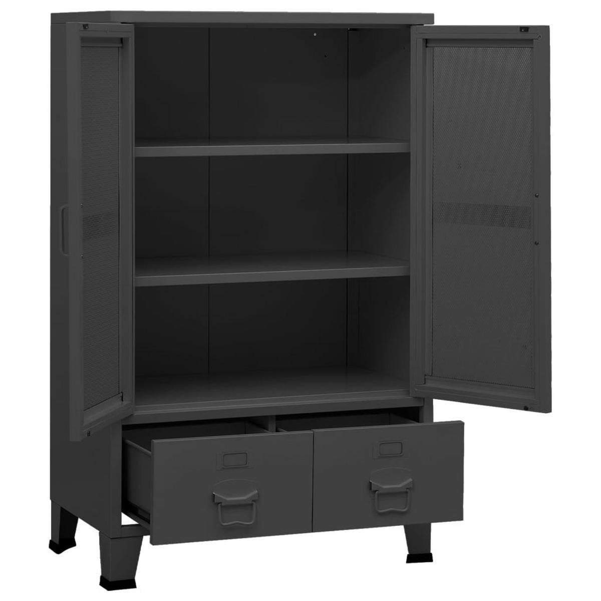 HIGHBOARD mit 2 Schubladen und 2 Maschengitter-Türen, 70/40/115 cm, aus Metall, Anthrazit, im Industriestil - Anthrazit, Metall (70/115/40cm) - vidaXL
