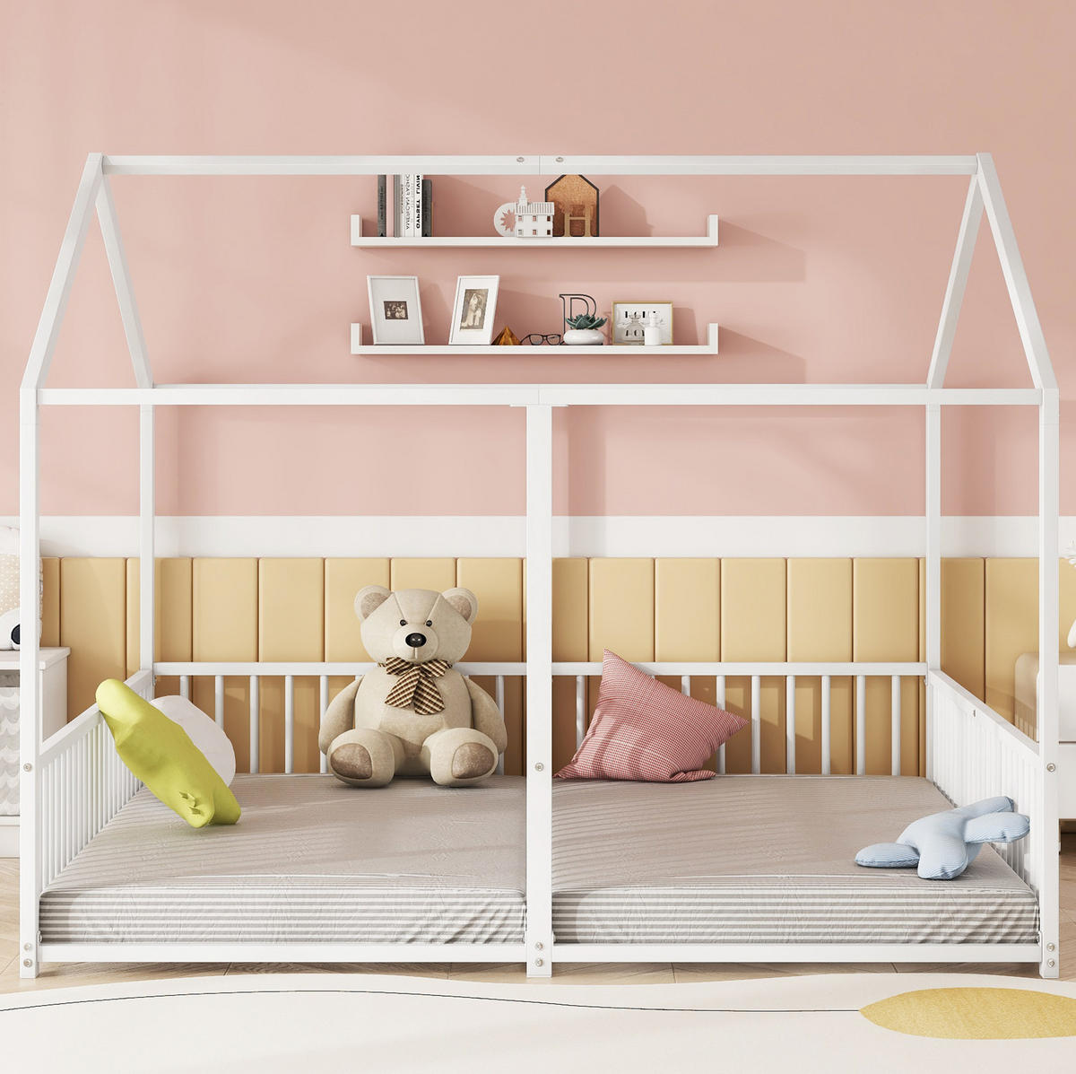 KINDERBETT Etagenbett 186/206/174,5 cm in Hausform aus Metall, 2 / 90/200 cm - Weiß, Metall (90/200cm) - BEAOK