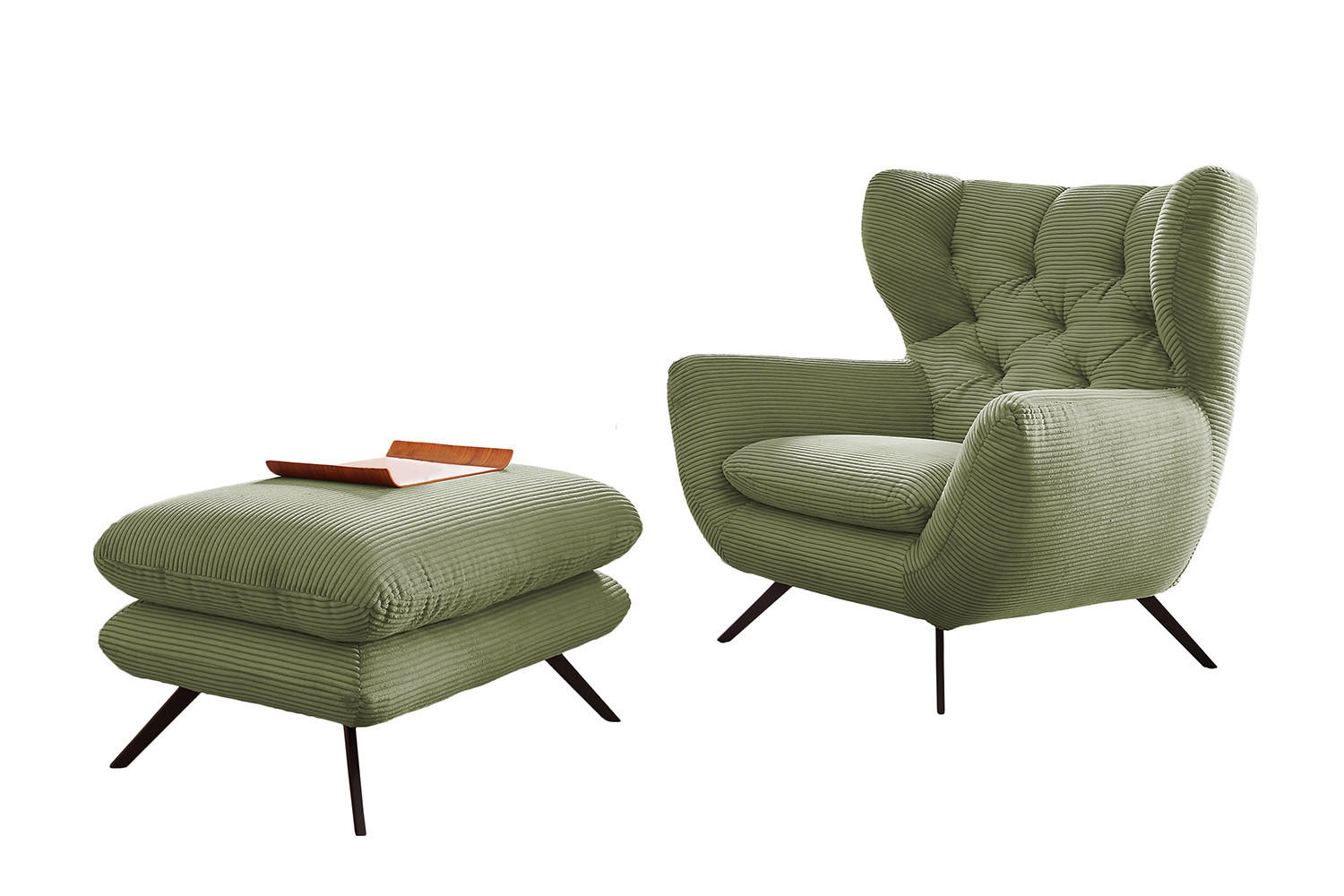 SESSEL CHARME Grün Cord - Schwarz/Grün, Textil/Metall (100/106/95cm) - KAWOLA