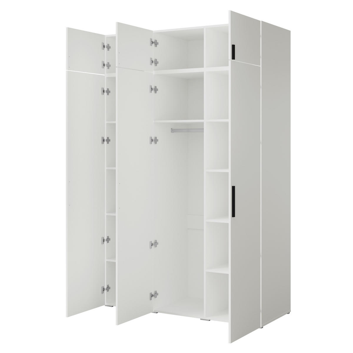 DREHTÜRENSCHRANK mit Aufsatz Napoli 3D 150 Weiß (schwarzer oder goldener Griff) - Silberfarben/Schwarz, Holzwerkstoff/Kunststoff (150/35/60cm) - mzm24