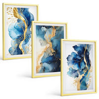 BILDER SET 3er Set - 40x60 cm Goldrahmen - Blaue abstrakte Muster - Goldfarben, Kunststoff (40/60cm) - TULUP