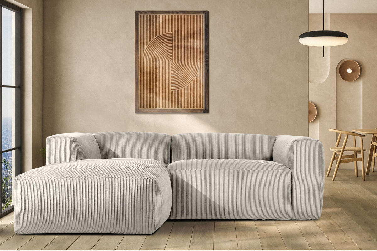 ECKMODULSOFA-LINKS BUFFO 3/4 Sitzer mit extrem weicher Sitzfläche, Kordstoff, cremefarben - Creme, Textil (237/180cm) - KONSIMO®