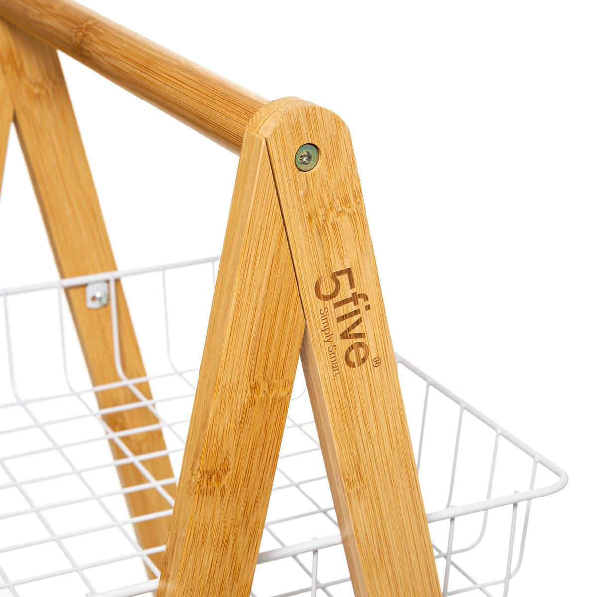 WAGEN auf Rollen mit 3 Körben Modern Weiß 54,5/35,5/88 cm - Weiß, Naturmaterialien (35.5/88/54.5cm) - 5five Simply Smart