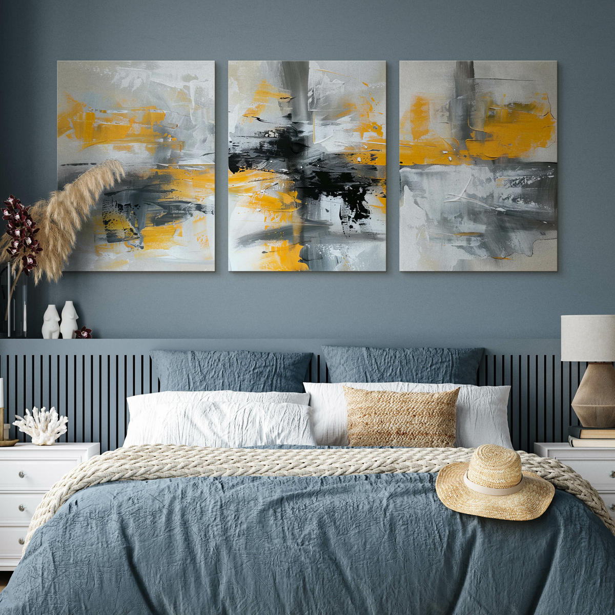 LEINWANDBILDER 3-es Set Abstrakte Kunst - Beige/Gelb, Textil (90/40cm) - Muralo