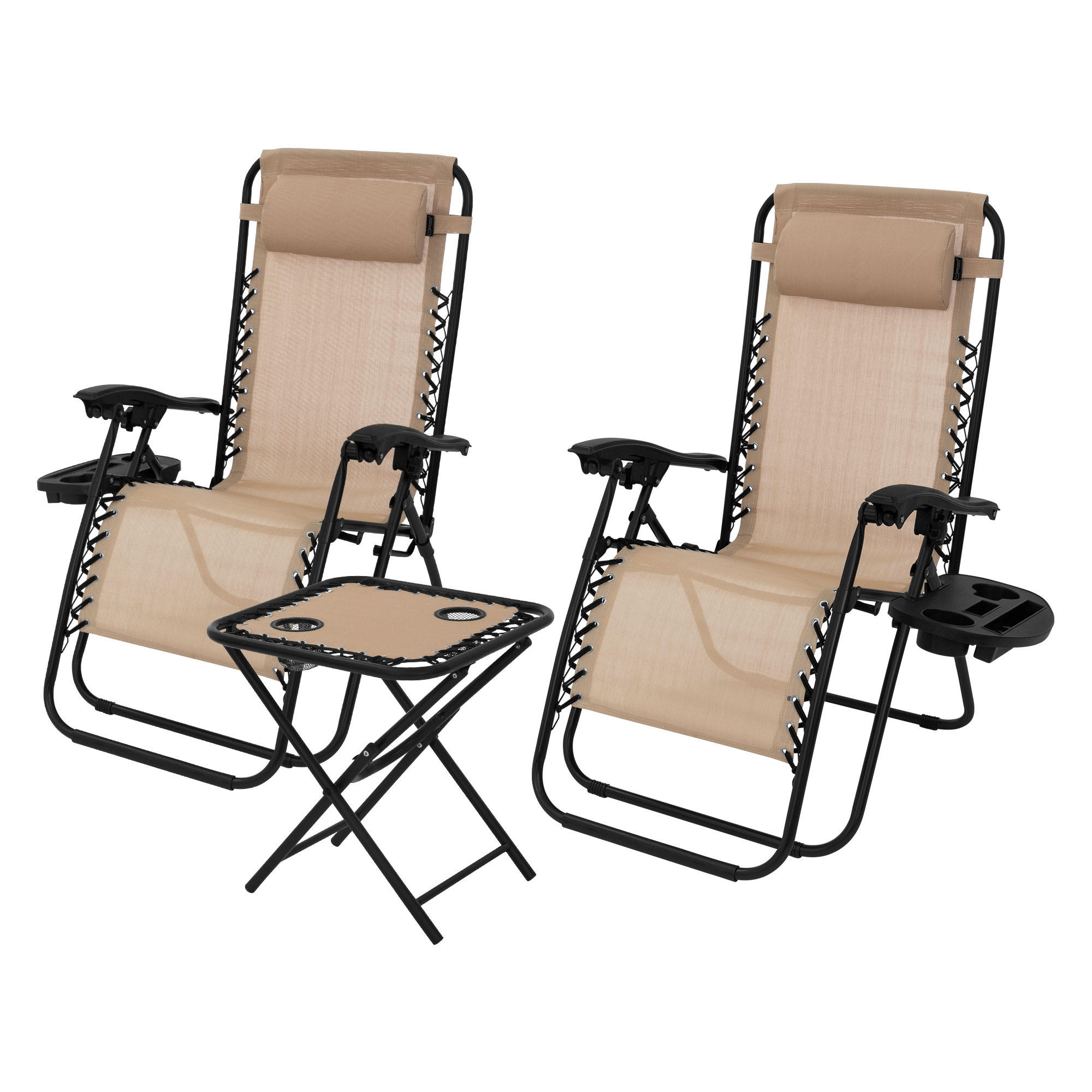 SONNENLIEGE 2er Set mit Tisch taupe - Beige, Metall (65/110/138cm) - ML-DESIGN