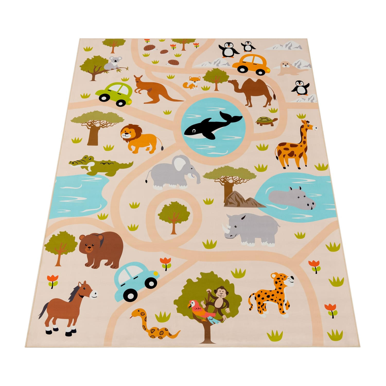 KINDERTEPPICH waschmaschinenwaschbar Safari‑Straßen‑Muster Kinderzimmer schmutzabweisend Mehrfarbig Rechteckig 80x150 - Multicolor, Textil (80/150cm) - KADIMA DESIGN