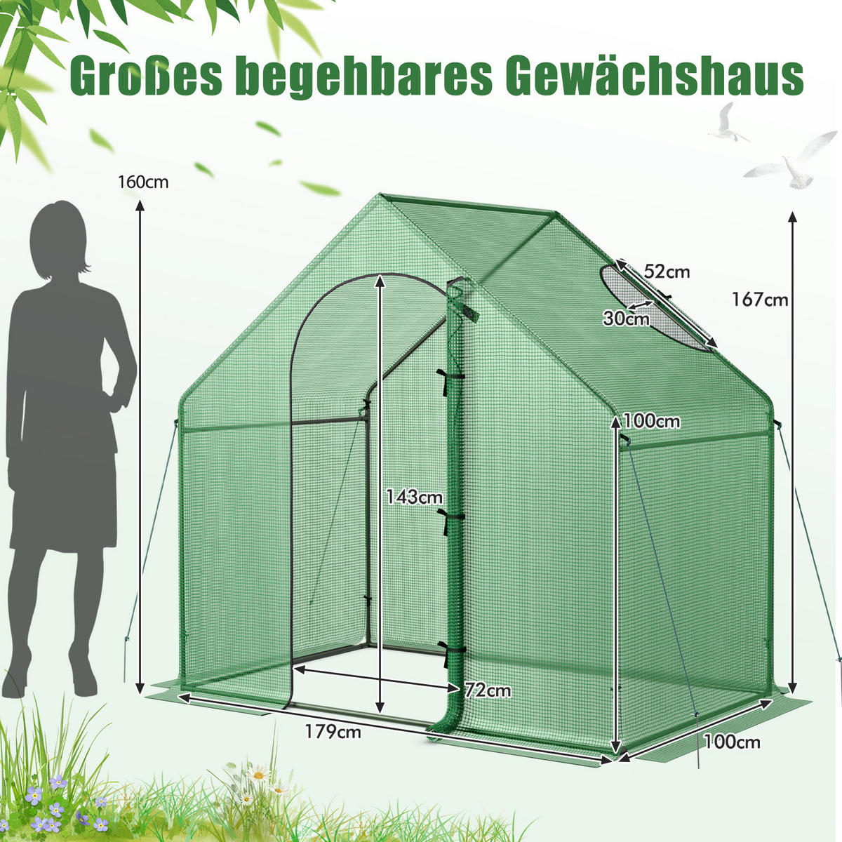 GEWÄCHSHAUS Grün - Grün, Metall (100/167/179cm) - COSTWAY