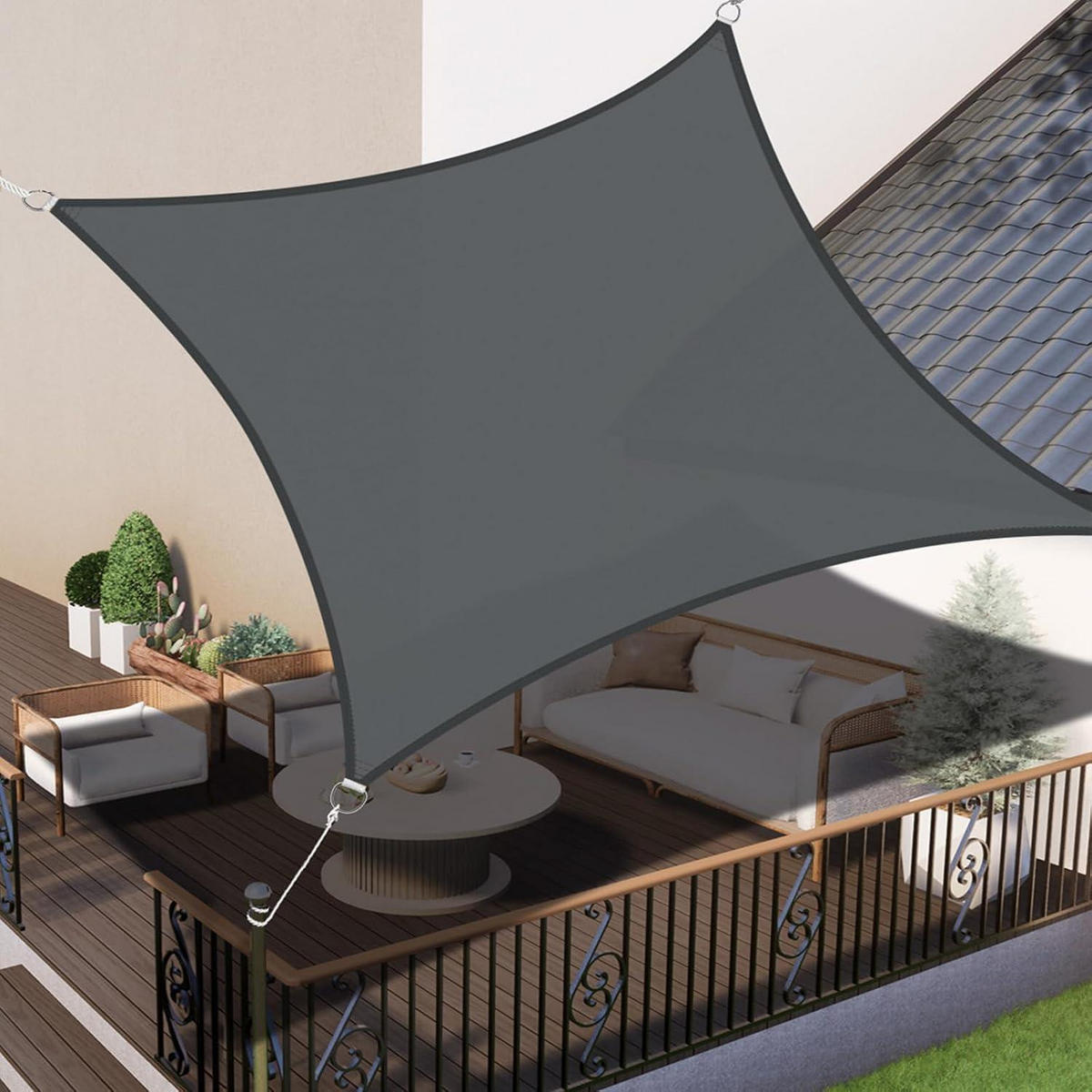 SONNENSEGEL 5 x 5 m Anthrazit Wasserdicht UV-Schutz - Anthrazit, Textil (30/43cm)