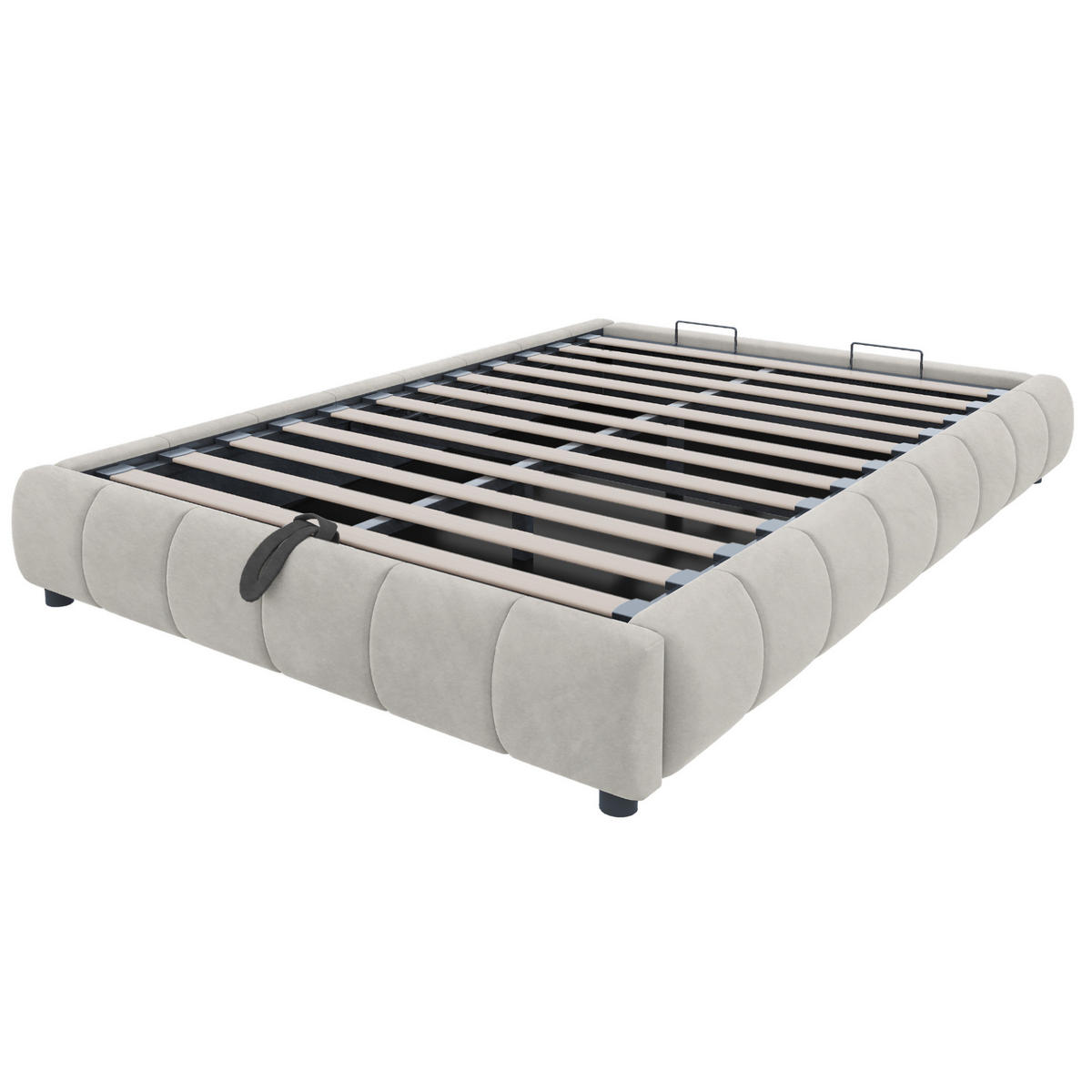 POLSTERBETT 140/200 cm Beige ohne Kopfteil mit LED-Lichtleiste und hydraulischem Stauraum - Beige, Textil (140/200cm) - OKWISH