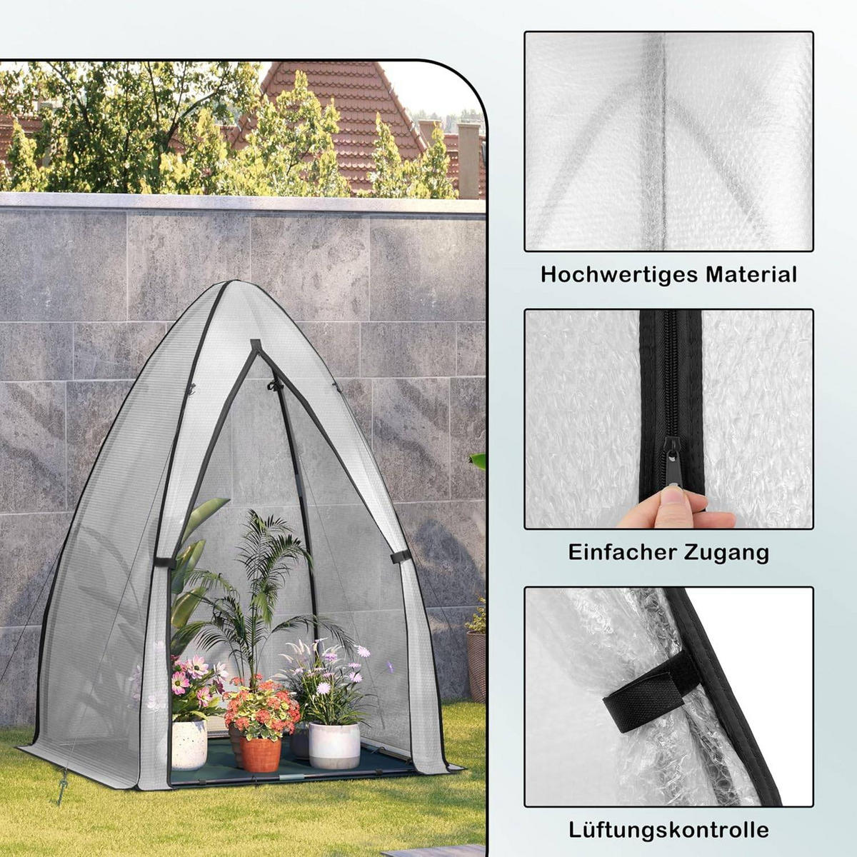 FOLIENGEWÄCHSHAUS, dunkelgrünes Frostschutzgewebe, 120x180 cm - Weiß/Grün, Textil/Metall (120/180/120cm) - Woltu