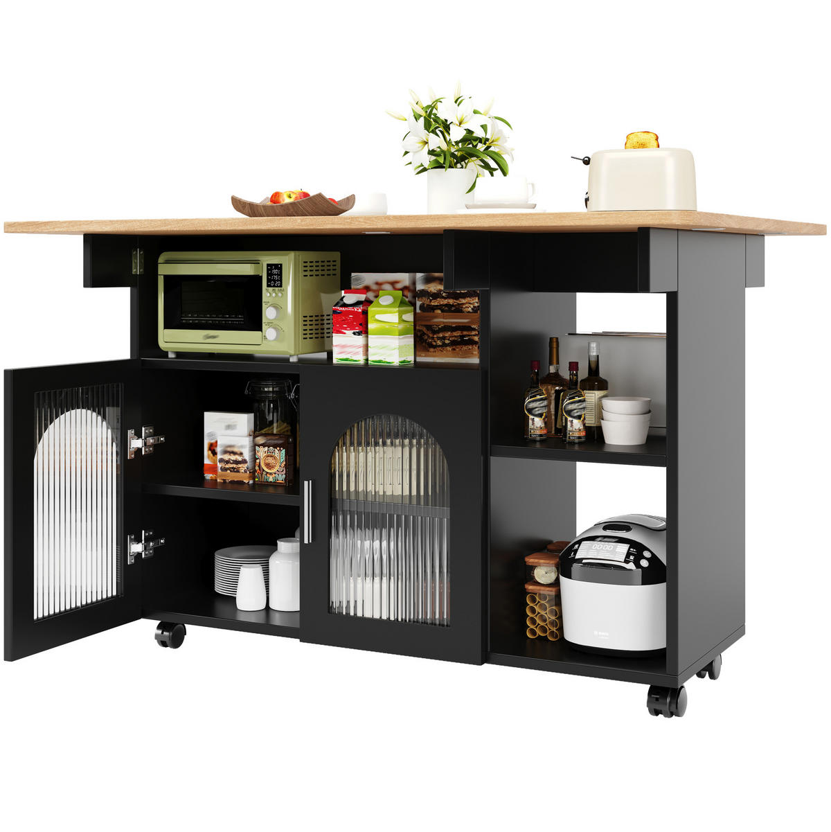 KÜCHENINSEL klappbar 120 x 70 cm Schwarz - Schwarz, Holz (30/79.5/120cm) - Beauniv