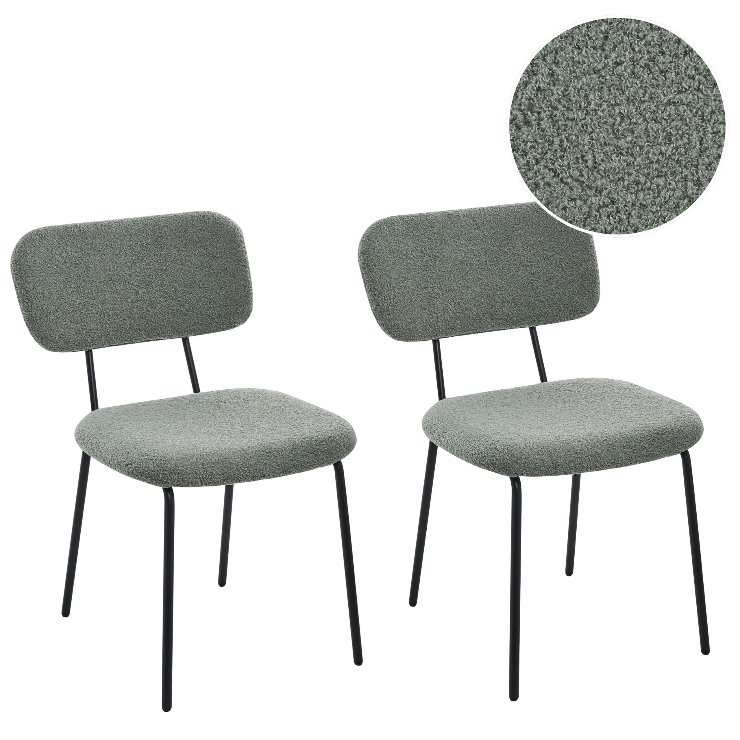 STUHL 2er-Set Bouclé Hellgrün Adair - Hellgrün, Textil (52/83/63cm) - Beliani