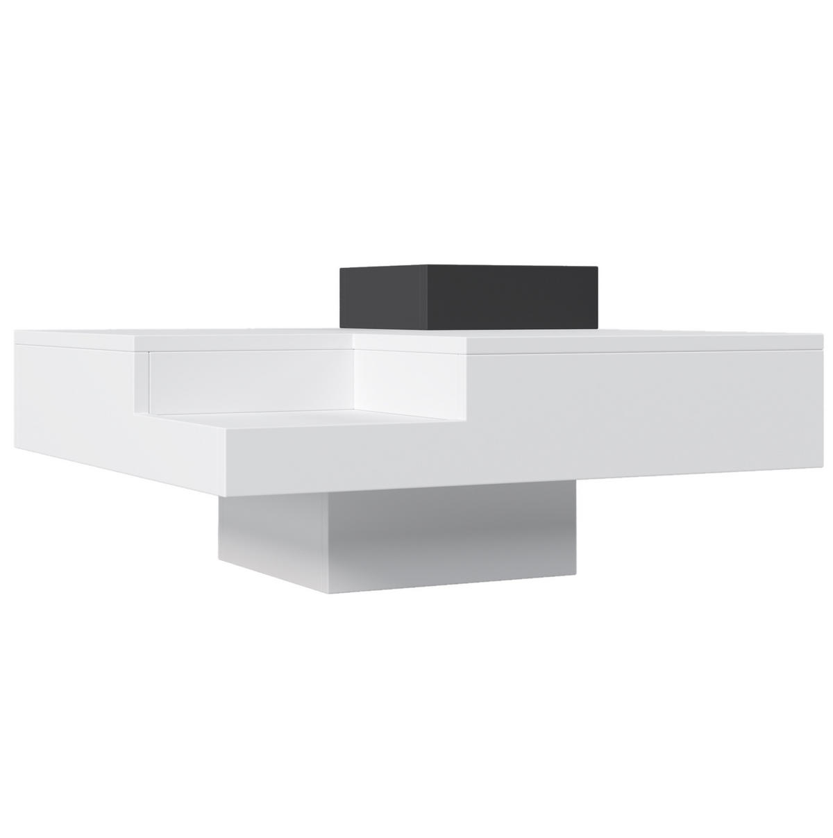 KONFERENČNÍ stolek 72/72/30 cm bílý a černý z dřevotřísky s LED osvětlením a úložným boxem - bílá, kompozitní dřevo (72/72/30cm) - OKWISH