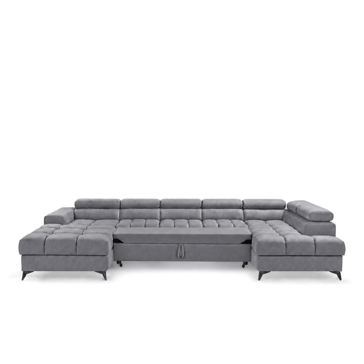 ECKSOFA PUDDING MAXI U Rechts mit Schlaffunktion 125x330 Velours Dunkelgrau - Dunkelgrau/Schwarz, Holz/Textil (421/203cm) - Muffo