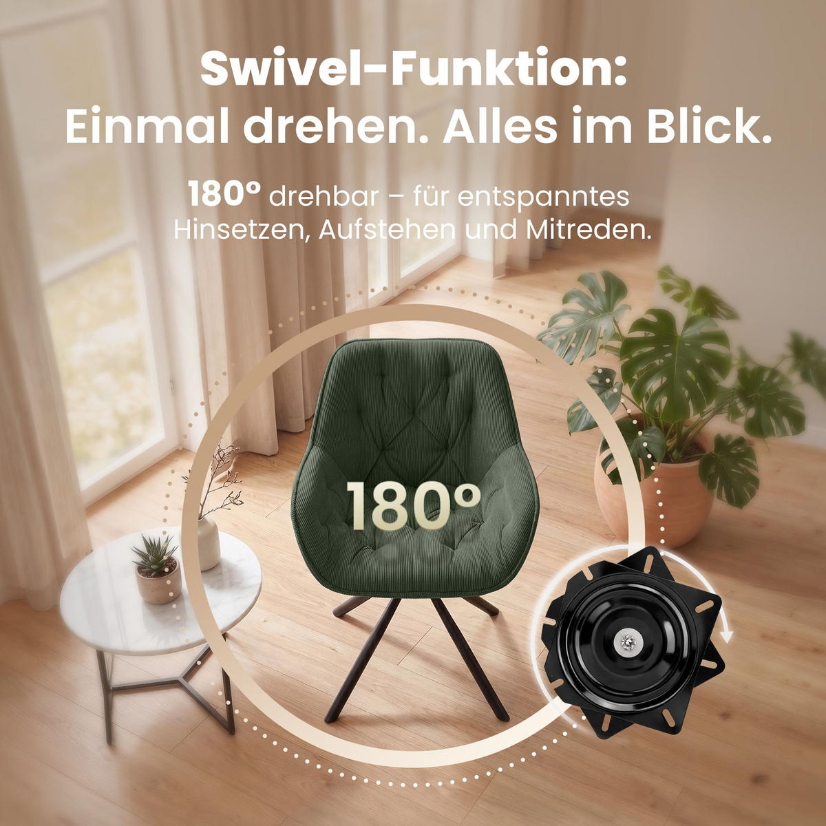 ARMLEHNENSTUHL Cord Grün - Schwarz/Grün, Textil/Metall (56/82/62cm) - CLP