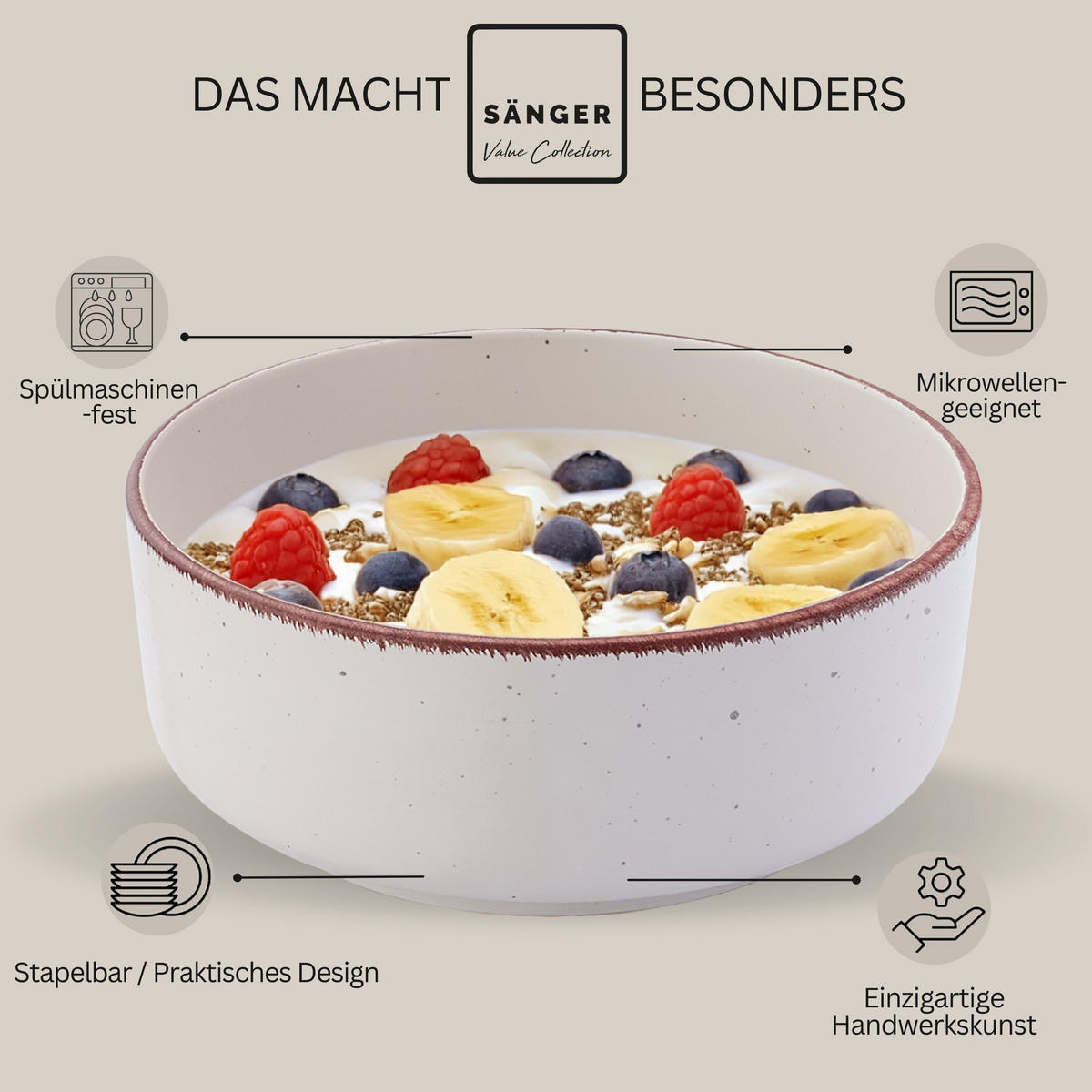 SCHALEN BOMBAY IVORY - 4 teilig aus Steingut - Weiß, Stein (16.5/16.5/6.5cm) - Sänger