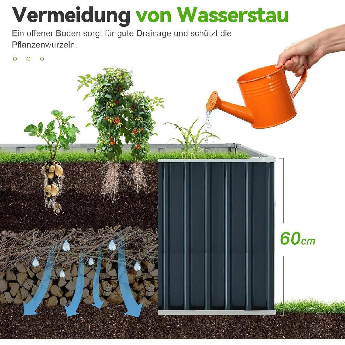HOCHBEET verzinkter Stahl Grau 174 x 90 x 60 cm - Grau, Metall (91.4/61/172.7cm)