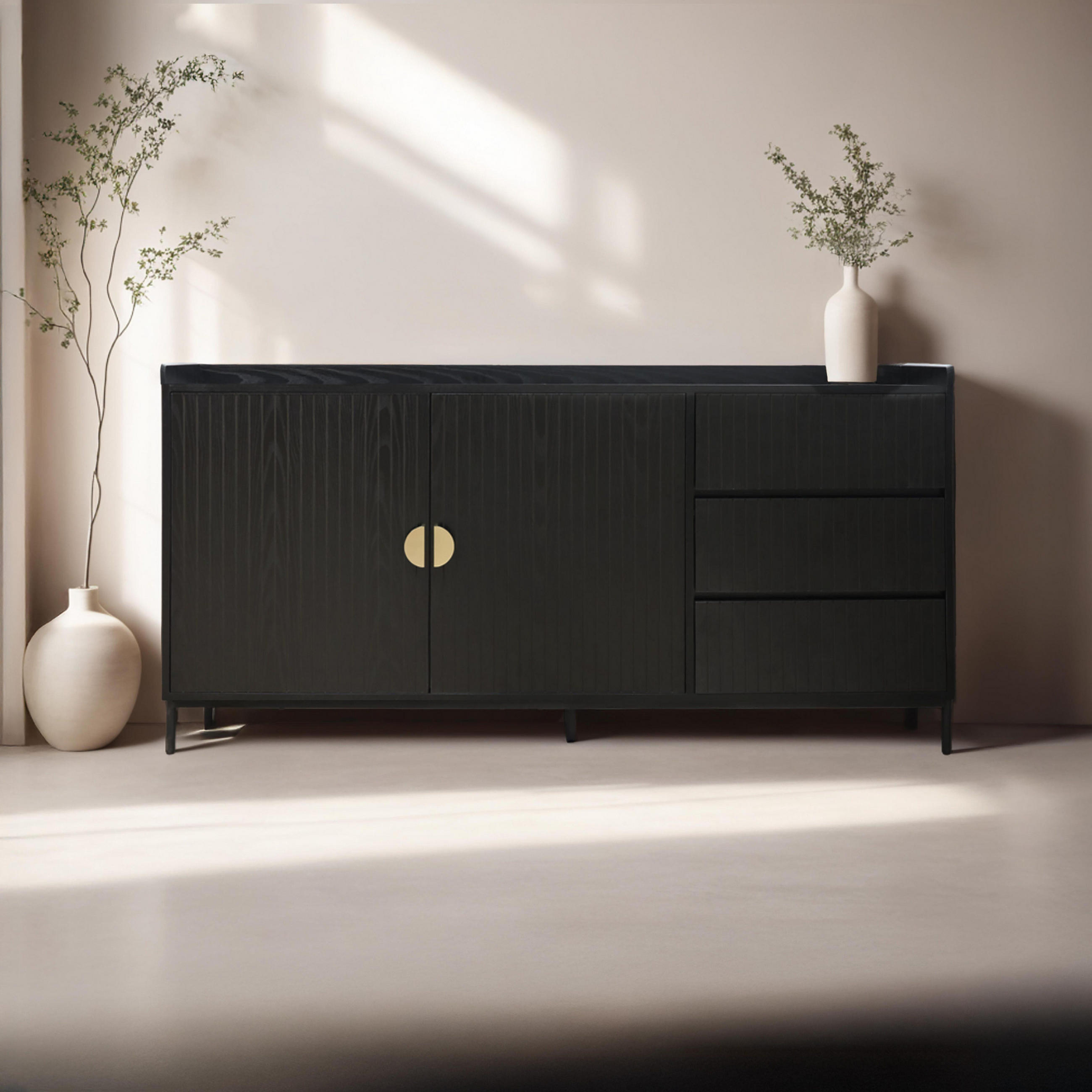 SIDEBOARD, Schwarz - Schwarz, Holz (40/80/150cm) - Oviala