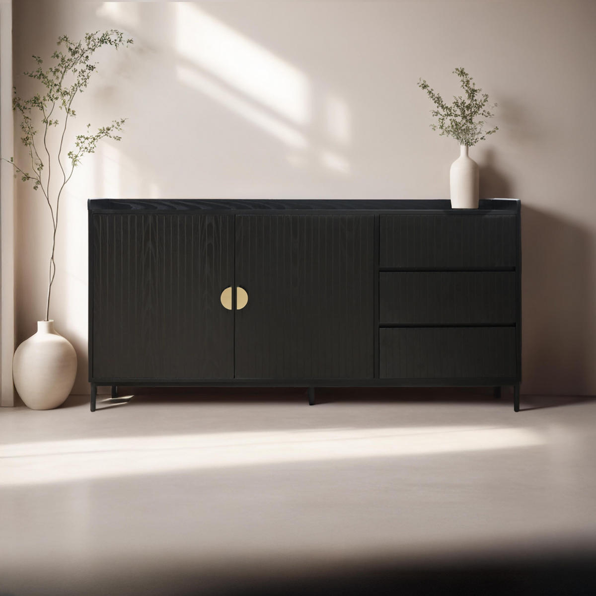 SIDEBOARD, Schwarz - Schwarz, Holz (40/80/150cm) - Oviala