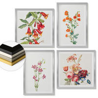 WANDBILDER 4er Set - 50x50 cm & 40x60 cm Silberner Rahmen - Blumenmalerei im Retro-Stil - Silberfarben, Kunststoff (50/50cm) - ArtPrintCave