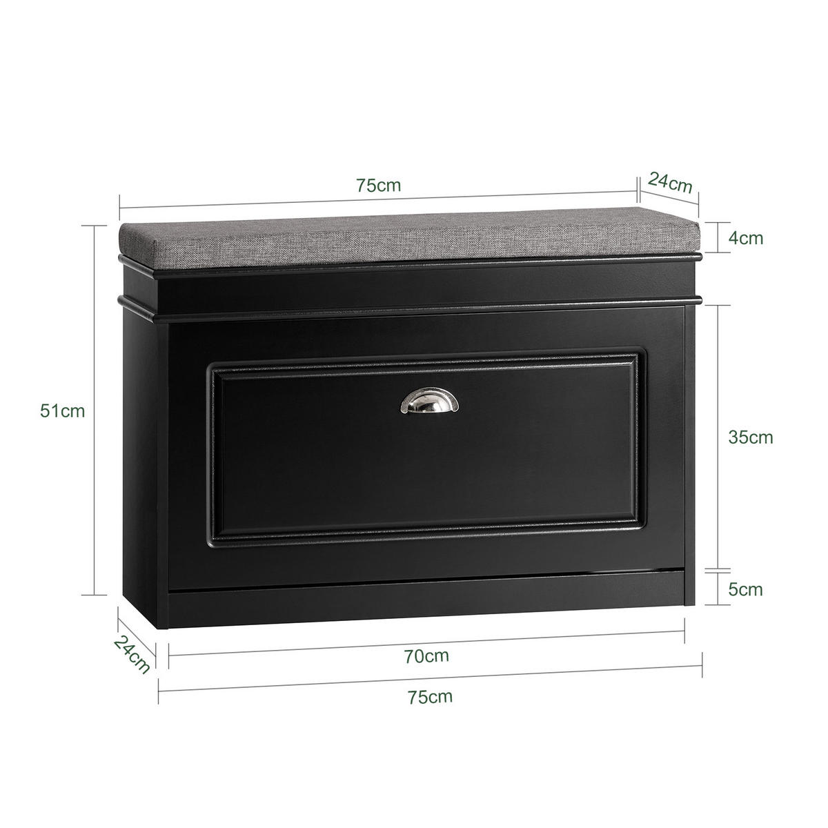 SCHUHBANK Schwarz - Schwarz, Holzwerkstoff (75/51/24cm) - SoBuy
