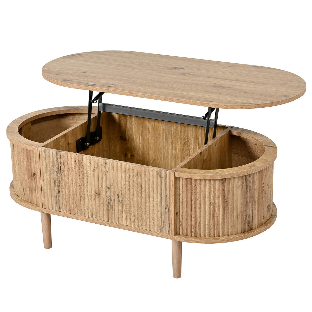KONFERENČNÍ STŮL v dekoru dřeva, oválný s nastavitelnou výškou a úložným prostorem, 100×48×54,5 cm - světle hnědá, kompozitní dřevo (48/100/54.5cm) - STILVORA
